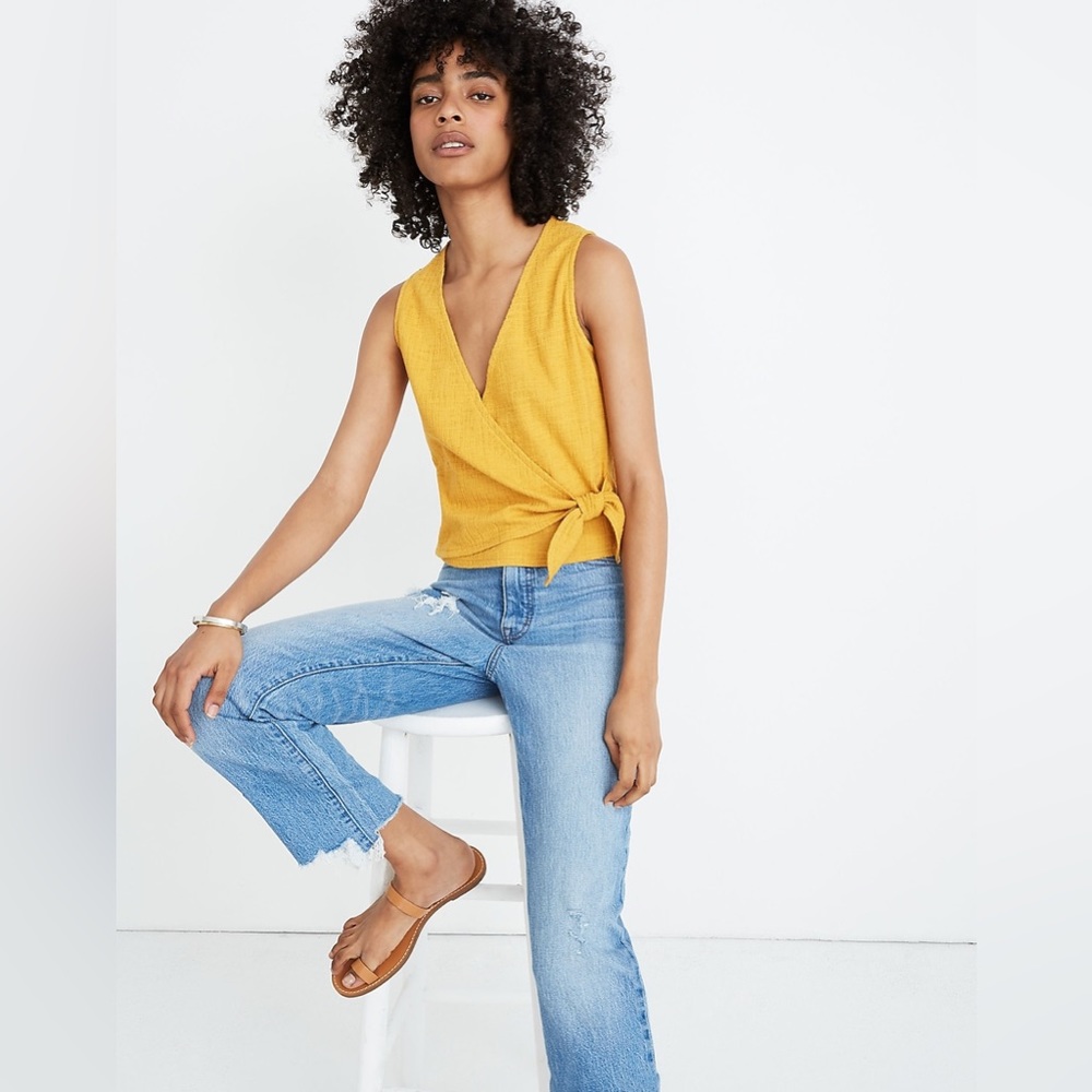Madewell || Texture & Thread Wrap-Tie Yellow Gold Tank Top size Medium